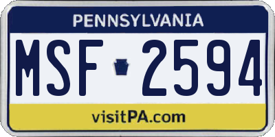 PA license plate MSF2594