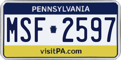 PA license plate MSF2597
