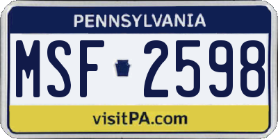 PA license plate MSF2598