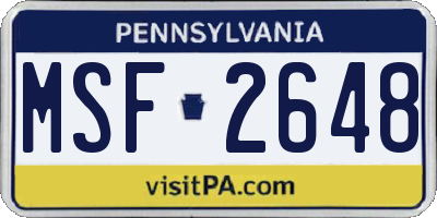 PA license plate MSF2648