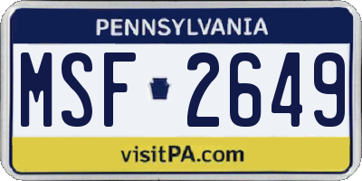 PA license plate MSF2649
