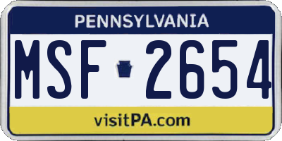 PA license plate MSF2654