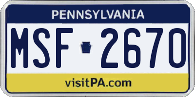 PA license plate MSF2670