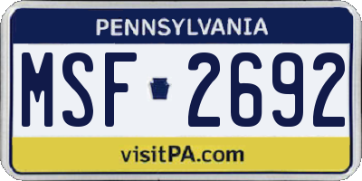 PA license plate MSF2692