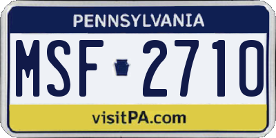 PA license plate MSF2710