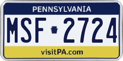 PA license plate MSF2724