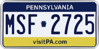 PA license plate MSF2725