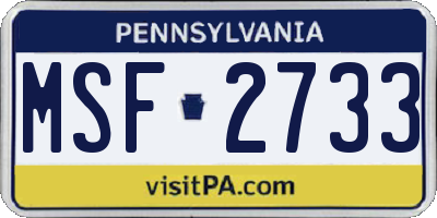 PA license plate MSF2733