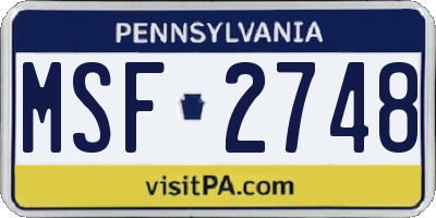 PA license plate MSF2748