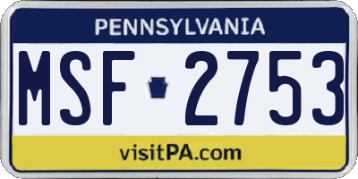 PA license plate MSF2753