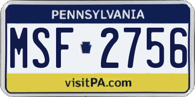 PA license plate MSF2756