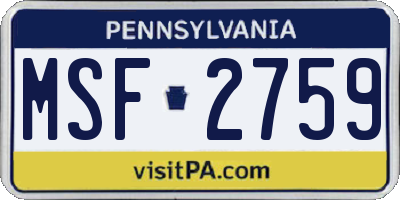 PA license plate MSF2759