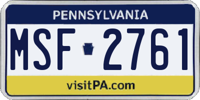 PA license plate MSF2761