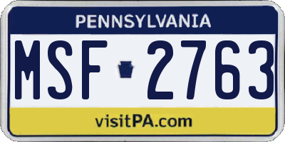 PA license plate MSF2763