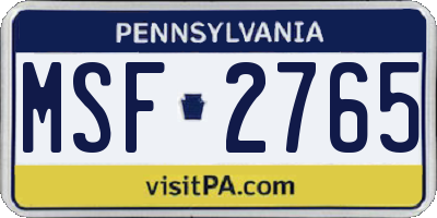 PA license plate MSF2765