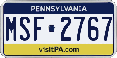 PA license plate MSF2767