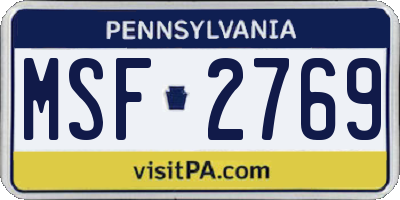 PA license plate MSF2769