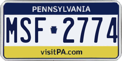 PA license plate MSF2774