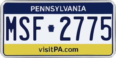 PA license plate MSF2775