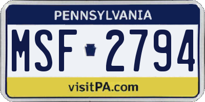 PA license plate MSF2794