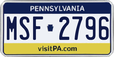 PA license plate MSF2796
