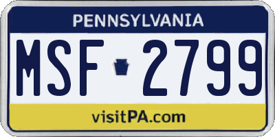 PA license plate MSF2799