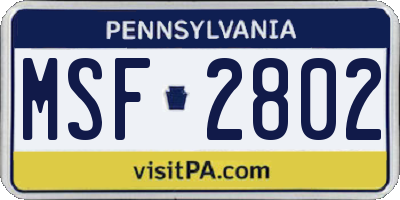 PA license plate MSF2802
