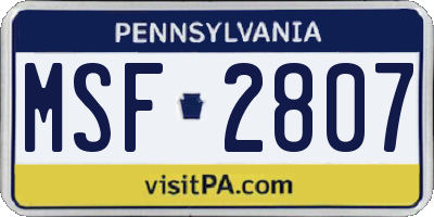 PA license plate MSF2807