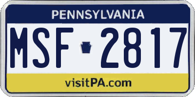 PA license plate MSF2817