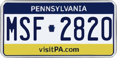 PA license plate MSF2820