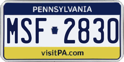 PA license plate MSF2830