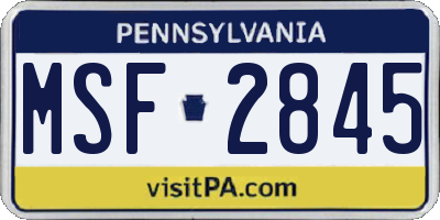 PA license plate MSF2845