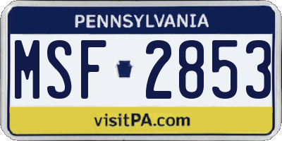 PA license plate MSF2853