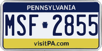 PA license plate MSF2855