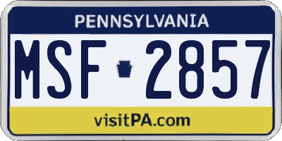 PA license plate MSF2857