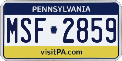 PA license plate MSF2859
