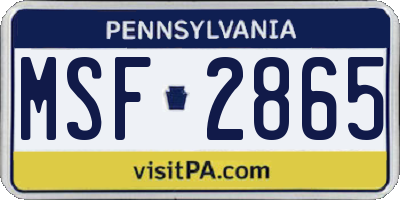 PA license plate MSF2865