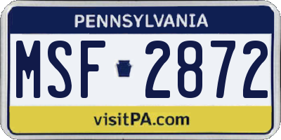 PA license plate MSF2872