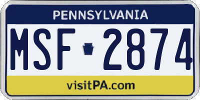 PA license plate MSF2874