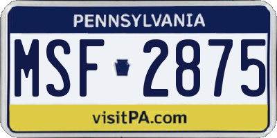 PA license plate MSF2875