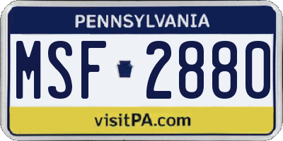 PA license plate MSF2880