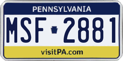 PA license plate MSF2881