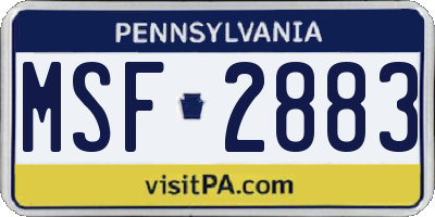 PA license plate MSF2883