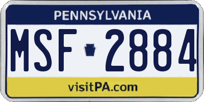 PA license plate MSF2884