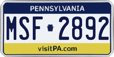 PA license plate MSF2892