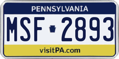 PA license plate MSF2893