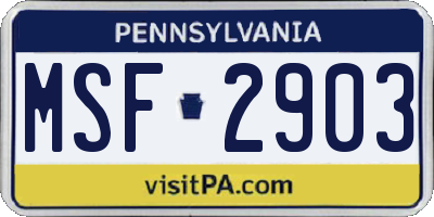 PA license plate MSF2903
