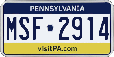 PA license plate MSF2914