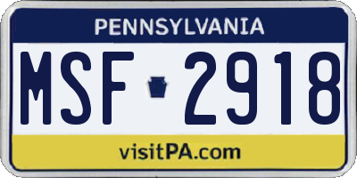 PA license plate MSF2918