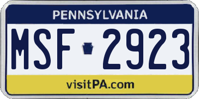 PA license plate MSF2923